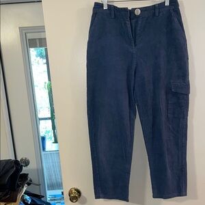 Native Youth Navy Blue Cropped Corduroy Cargo Pants